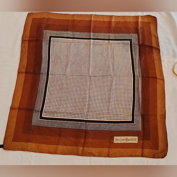 Yves Saint Laurent Vintage Brown Silk Scarf Rolled Hem - Picture 14 of 14